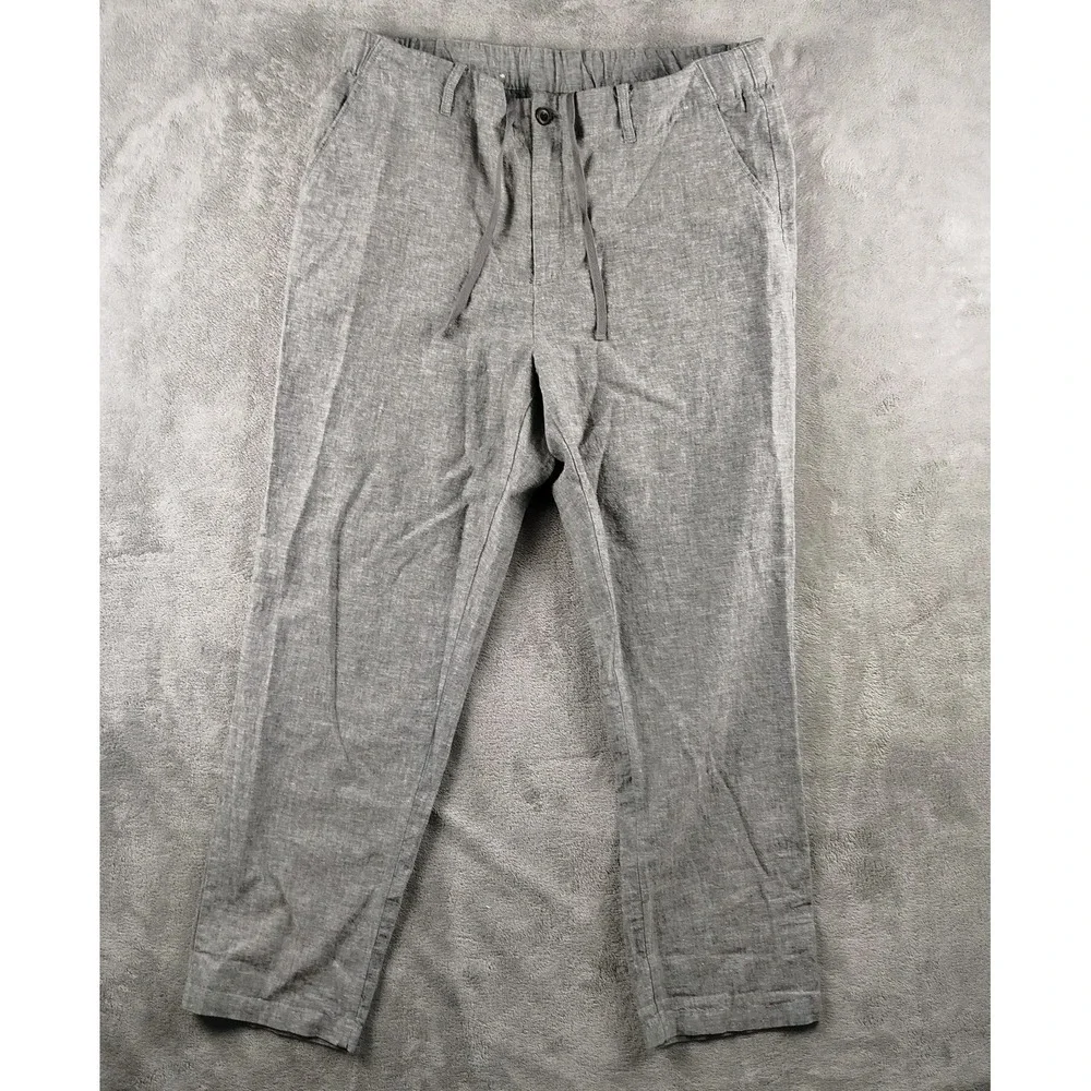 NWOT UNIQLO Chino Pants Men's XL Gray Linen Blend Chambray Flat Front